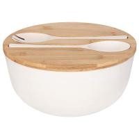 ราคา Bamboo Fiber Salad Bowl with Server Set Mixing Bowl Salad Wooden Bowl with Bamboo Cover Spoon (22207613857)