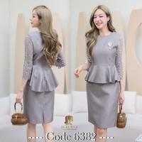 ราคา 6382 เดรสผ้าไหมแขนแต่งลูกไม้ผ้าฝ้าย งานหน้าสั้นหลังยาว SUKUNYA CLASSIC (21883601984)