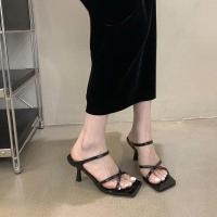 ราคา Huilm รองเท้าแตะส้นสูง6ซม สำหรับผู้หญิง2024รองเท้าส้นเข็มเปิดนิ้วเท้ารองเท้าแตะสีดำงานปาร์ตี้หรูหรารองเท้าลำลองสำนักงานมืออาชีพ (21930071870)