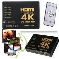 ราคา 4K ULTRA 3D HD HDMI Switch HDMI Splitter HUB with IR Remote Control IR Receiver Cable 5 Port (389298173)