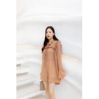 ราคา มินิเดรส lll Freesize lll ZO057 คอปีน กระดุมหน้า แขนยาวทรงกระดิ่ง แต่งระบาย แพทเทิร์นน่ารัก ฟรุ้งฟริ้ง ผ้าชีฟอง ใส่สบาย (17248513890)