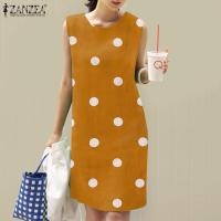 ราคา Esolo ZANZEA ผู้หญิงสไตล์เกาหลี Polka Dots Shift Dress ลำลองปาร์ตี้แฟชั่นค็อกเทลสั้น Mini Sundress 7 (16646664902)