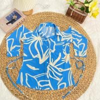 ราคา พร้อมส่ง เสื้อผ้าไหมอิตาลี เสื้อแขนยาวกระดิ่งเว้าไหล่กระดุมหน้า A4221 (22227302608)