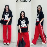 ราคา เซต2ชิ้นเสื้อคอกลมแขนสั้นทรงโอเว่อไซพร้อมกางเกงวอร์มขายาวทรงกระบอกใหญ่ (22606040969)