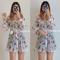 ราคา มินิเดรสอัดพลีทลายดอกผ้าชีฟอง (22855258603)