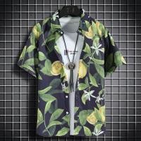 ราคา ST Shop Ready Stock Summer fashion lapel floral shirt male trend loose plus size Hawaii vacation leisure green leaf pri (13974658788)