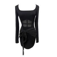 ราคา เดรสเที่ยวกลางคืน สีดำแขนยาว เอวซีทรูแต่งสายคาดผูกเป็นโบว์ได้ ทรงเข้ารูปเซ็กซี่มาก ชุดไปปาร์ตี้ ออกเดท ดินเนอร์ 9180 (22770483940)