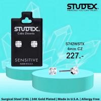 ราคา STUDEX S742STX ต่างหูแฟชั่นสำหรับหูแพ้ง่าย เคลือบทอง 24K 4MM CZ (22943194679)