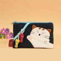ราคา น่ารัก สุภาพสตรี Pure ผ้าฝ้าย ซิป กระเป๋าเสื้อ กระเป๋าใส่เหรียญผ้าสองชั้นธีมแมว สไตล์เกาหลี งานปัก กระเป๋าสตางค์ลายสัตว์ (19945590723)