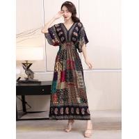 ราคา ย้อนยุค คอวี ยาว เดรส ผ้าฝ้าย ผ้าไหม ลายดอก แขนสั้น Holiday Beach กระโปรง ทรงเอ ชุดราตรี ชนเผ่า สไตล์สูง เอว ฤดูร้อน เดรส (21509413196)