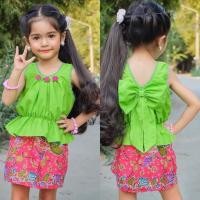 ราคา ชุดเด็กเสื้อคอกระเช้าโบว์พร้อมกระโปรงซิ่นสั้น แฟชั่นสงกรานต์ (21378188254)