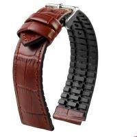 ราคา 19 มม 20 มม 21 มม 22 มม สายนาฬิกาหนังแท้ผู้ชายกันน้ำซิลิโคน Cowhide Band สร้อยข้อมือสำหรับ Omega Seamaster 300 (19928758531)