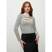 ราคา Cider Stand Neck Stripe Cut Out Knitted Crop Long Sleeve Top (21561144086)