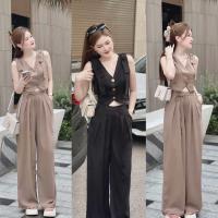 ราคา ชุดเซ็ตขายาว ชุดขายาวชุดทำงาน เสื้อครอปแขนกุด กางเกงขายาวทรงสวย (22967878402)