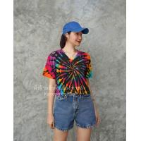 ราคา เสื้อครอปมัดย้อม ผ้ายืดCottonผ้าแมมเบิร์ต เสื้อมัดย้อม ผ้ามัดย้อม (22250665265)