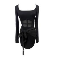 ราคา เดรสเที่ยวกลางคืน สีดำแขนยาว เอวซีทรูแต่งสายคาดผูกเป็นโบว์ได้ ทรงเข้ารูปเซ็กซี่มาก ชุดไปปาร์ตี้ ออกเดท ดินเนอร์ 9180 (22770483937)