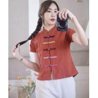 ราคา เสื้อผ้าฝ้ายคอจีน เสื้อสีส้มอิฐ เสื้อพื้นเมือง ผ้าฝ้ายชินมัย (17399597578)