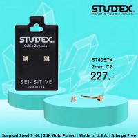 ราคา STUDEX S740STX ต่างหูแฟชั่นสำหรับหูแพ้ง่าย เคลือบทอง 24K 2MM CZ (22943491116)
