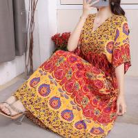 ราคา ย้อนยุค คอวี ยาว เดรส ผ้าฝ้าย ผ้าไหม ลายดอก แขนสั้น Holiday Beach กระโปรง ทรงเอ ชุดราตรี ชนเผ่า สไตล์สูง เอว ฤดูร้อน เดรส (22770322957)