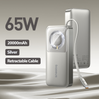 ราคา Baseus 65W Power Bank 20000mah ธนาคารพลังงาน External Battery Fast Charging with Built in Retractable Type C Cable for Laptops Macbook iPhone 15 Pro Max (22589284925)