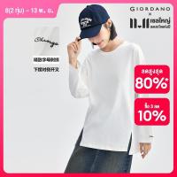 ราคา GIORDANO Women T Shirts 100 Cotton High Low Hem Tee Crewneck Long Sleeve Letter Embroidery Fashion Casual Tshirts 13324708 (22681627823)