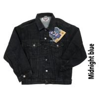 ราคา แจ็กเก็ตยีนส์ผู้ชาย ทรงมาตรฐาน ใส่ลำลองกันหนาว ผ้ายีนส์ไม่ยืดฟอกแล้ว มี 3 สี น้ำเงิน มิดไนท์ ดำ กระดุมสีทอง Bugjo jacket jeans size M XXL (20655181478)