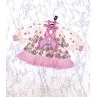 ราคา สีพิเศษ มี 2XL Puppy Pink Dress เดรสสั้นสีชมพูครีมผ้าชีฟอง พิมพ์ลายดอกไม้ ผูกโบว์ใหญ่ เดรสแต่งระบายหลายชั้น มีซับใน (21726943683)