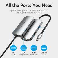 ราคา Vention Multiport USB C HUB Type C to USB 3 0 4K 60Hz 5Gbps HDMI VGA PD 100W RJ45 SD TF Network Adapter for Macbook Samsung S24 Ultra Docking Station 9 in 1 Full Function Type C HUB (22973894304)