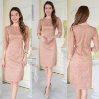 ราคา ชุดเดรสคอปาด ผ้าลูกไม้อัดผ้ากาวทั้งตัว (21252856255)