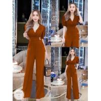 ราคา SG069 จั้มสูทขายาว ช่วงอกจับจีบอกป้าย ทรงแขนพอง ช่วงเอวแต่งกระดุม (15267721974)