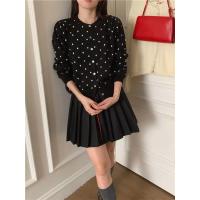 ราคา Cici ZJ802 เสื้อคาดิแกนไหมพรมแขนยาวกระดุมหน้าแต่งลายจุด สไตล์ฝรั่งเศส (23048627890)