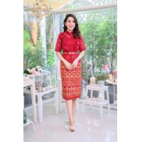 ราคา ชุดเดรสผ้าไทยสวยๆ มีไซส์ M L XL (607348794)