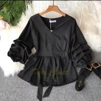 ราคา ส่งเร็วพิเศษ F004 TARA Shirt Black เสื้อดำ เสื้อคอวี แขนพอง แขนหนอน แขนขนมชั้น มีโบว์ผูกหน้า หลัง ดีไซน์สุดเก๋ ผ้าโฟเวย์ ใส่สบาย ไม่ร้อน (22958953640)