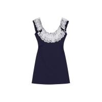 ราคา เดรสสั้นคอปก แขนกุด แต่งระบายผ้าลูกไม้รอบคอหน้าหลัง ทรงเข้ารูป งานน่ารักมากๆ สีกรมนาวี ลุคคุณหนูสายหวาน 8078 (22593168602)