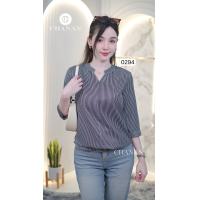 ราคา Chanan เสื้อคอจีน แขนยาวปิดศอก เอวจั้ม ดีเทลลายทางสวยมาก ผ้าใส่สบาย ใส่เที่ยวใส่ทำงานสวยมาก 3สี รุ่น0294 (23034040325)