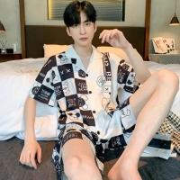 ราคา HalloweenM 3XL ราคาต่ำสุด ชุดนอนสไตล์เกาหลี ชุดนอนผ้าซาตินสำหรับผู้ชาย ผ้าซาตินเย็น ขาสั้น แขนสั้นCHristmas (22817182625)