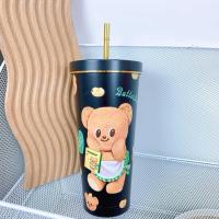 ราคา แก้วเก็บอุณหภูมิน้องหมีเนย ขอบสีทอง ขนาด 750 ml สแตนเลส 304 งานคุณภาพดี สกรีนสวยเนียน พร้อมหลอดสแตนเลส แปรงล้าง ความสูงแก้วน้ำ 21 cm (22688356288)