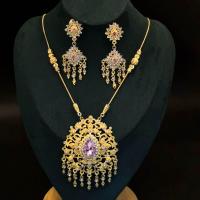 ราคา March jewelry ชุดไทยสร้อยชุดต่างหู สร้อยคอ เพชรโบราณคลิปต่างหู (22530524786)