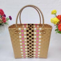 ราคา กระเป๋าสาน ตระกร้าสาน เส้นพลาสติกสาน กระเป๋าสานเส้นพลาสติก กระเป๋าถือ กระเป๋าจ่ายตลาด กว้าง13ยาว24สูง23cmขอบปากตะกร้า (8100693816)