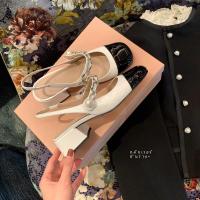 ราคา Retro Mary Jane รองเท้าแตะส้นหนา ผู้หญิง Cross Buckle Round Head Color Block Chain ทันสมัย ฤดูร้อน รองเท้ามาใหม่ (21740523215)