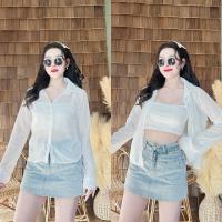 ราคา พร้อมส่ง ชุดเซต เสื้อเชิ้ตแขนยาวผ้าซีฟองกระดุมหน้า สายเดี่ยวผ้าเรย่อน G15 A3232 (21917060374)