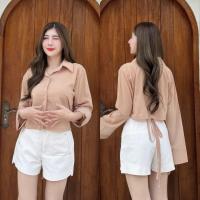 ราคา เสื้อเชิ้ตผ้าซีฟองแขนยาวกระดุมหน้าพร้อมสายผูกหลัง (22486240224)