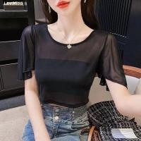 ราคา 2024 ฤดูร้อนใหม่ผู้หญิงหลวม Fit Ruffle เสื้อแขนสั้น Crewneck สั้นเสื้อแขนค้างคาว Original Design China Made (22738235545)