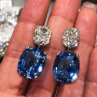 ราคา ใหม่ต่างหู ต่างหูเพชรทรงเหลี่ยมขนาดใหญ่สำหรับผู้หญิง ต่างหูคริสตัลสีน้ำเงินนกยูงสวยหรู (18458768045)