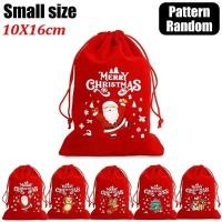 ราคา 5Pcs Red Christmas Velvet Bags Santa Fabric Drawstring Pouch Candy Gift Bag for New Year Party Gift Packaging Storage Bag (22930913194)