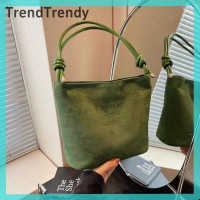 ราคา TrendTrendy กระเป๋าทรงถังแฟชั่นหนังกลับสะพายไหล่ข้าง (22497235817)