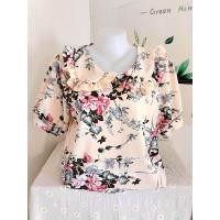 ราคา เสื้อคอบัวระบายแขนสั้นลายดอก ผ้าไหมอิตาลี ผ้านิ่มเนื้อดี ตัวผ้าไม่บางใส่สบายไม่ร้อน อก42 ยาว 24 นิ้ว (22962183566)