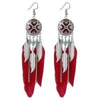ราคา LEMOER 2024 Ethnic Face Mask Feather Earrings For Women Bohemian Vintage Ancient Silver Long Chain Leaves Feather Tassel Dangle Earrings Indian Gypsy Jewelry (21516170297)