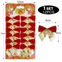 ราคา 12ชิ้นโบว์คริสต์มาสสีทองริบบิ้นแดงประกายขนาดเล็กโบว์ต้นคริสต์มาสเครื่องประดับห่อของขวัญงานฝีมือ DIY ของตกแต่งบ้าน (22837749021)