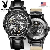 ราคา PLAYBOY ร้านเรือธงของแท้นาฬิกากลไกของผู้ชายแฟชั่นสายหนังลำลองส่องสว่างหน้าปัดกลวง 50 เมตรนาฬิกาทองเย็นกันน้ำ Mens watch (21763366067)